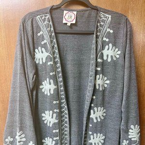 $30 A&A Clothing Inc. ladies gray cardigan with soutache trim size XL